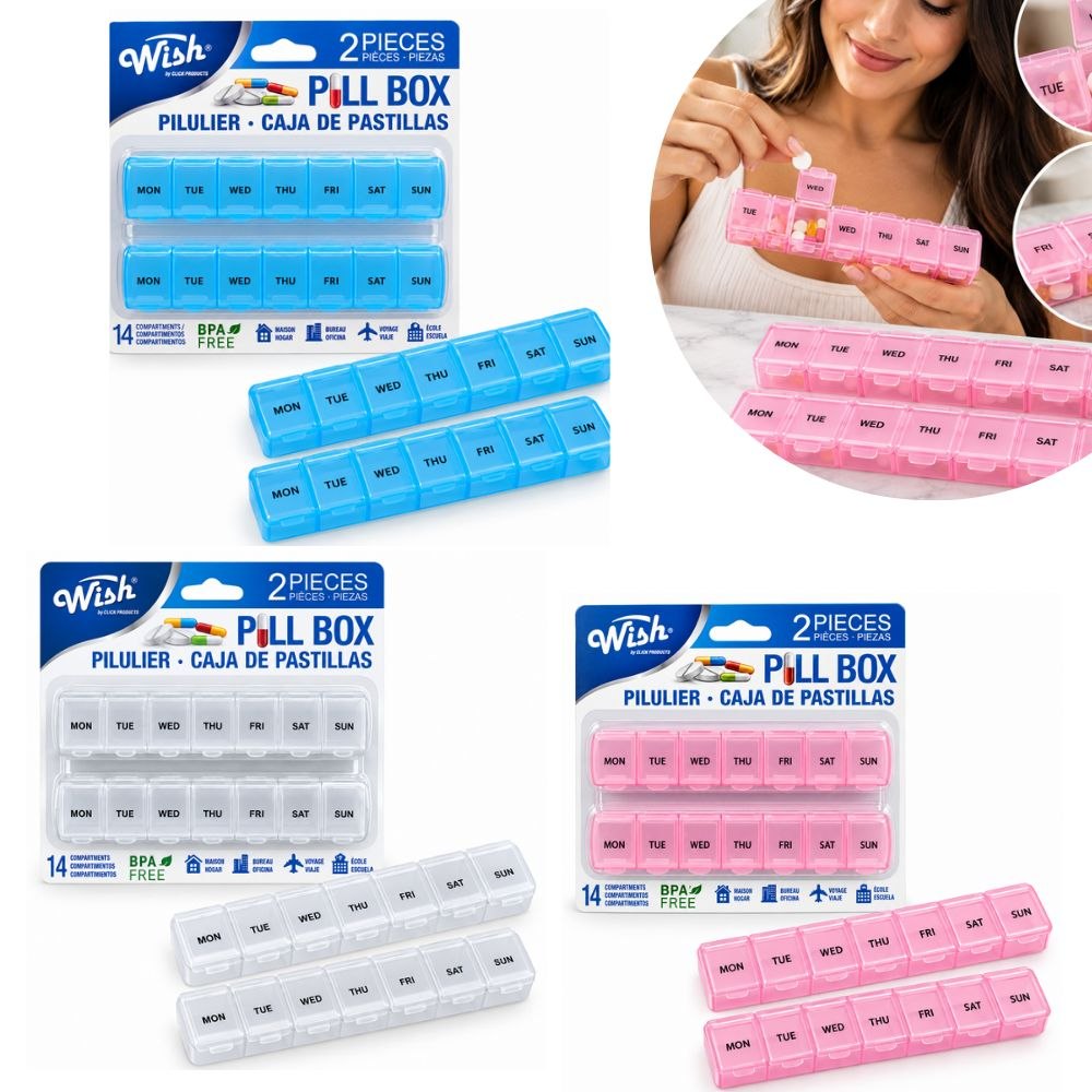 SET DE PASTILLEROS SEMANALES WISH BY CLICK 2PCS / 14 COMPARTIMENTOS