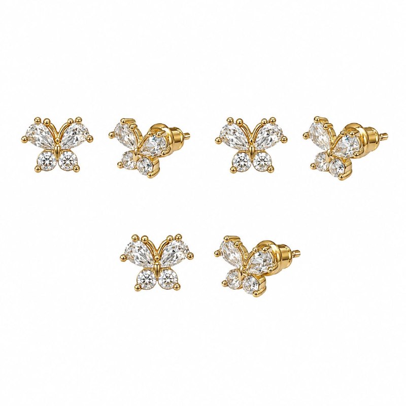SET DE 3 PARES DE ARITOS DE ENCHAPE PARA DAMA CON DISEÑO DE MARIPOSA (DUPE DE PANDORA)
