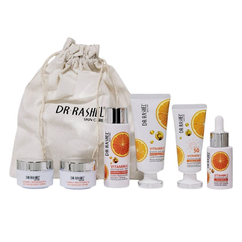 SET DE CUIDADO FACIAL ILUMINADOR Y ANTIEDAD CON VITAMINA C CONCENTRADA 6PCS DR RASHEL