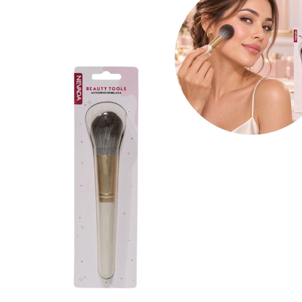 BROCHA COSMÉTICA PARA POLVOS DE CERDAS SUAVES Y DENSAS NEVADA 20CM