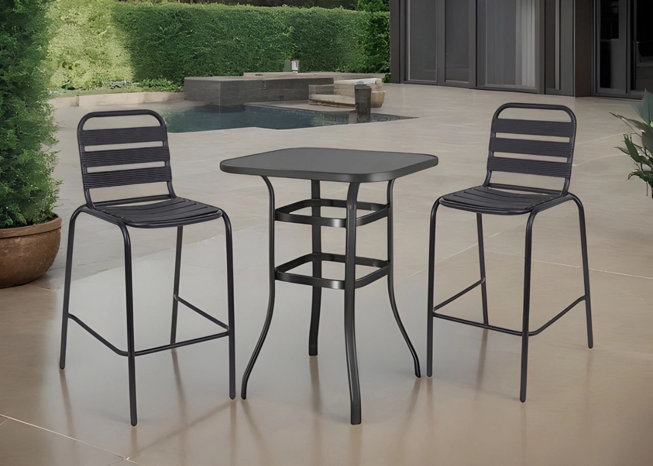 MESA COMEDOR DE BISTRO PARA PATIO AL AIRE LIBRE, CON 2 SILLAS DE METAL INCLUIDAS, MESA ALTA CON BATTA DE VIDRIO TEMPLADO HOMESTAR 104X80X49CM
