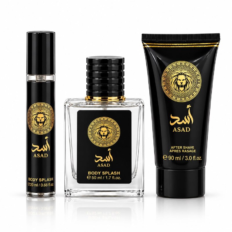 SET MYSTICAL ASAD SPLASH 20ML, SPLASH 50ML, CREMA DESPUES DE AFEITAR 90ML (H) (AROMA SIMILAR LATTAFA ASAD)