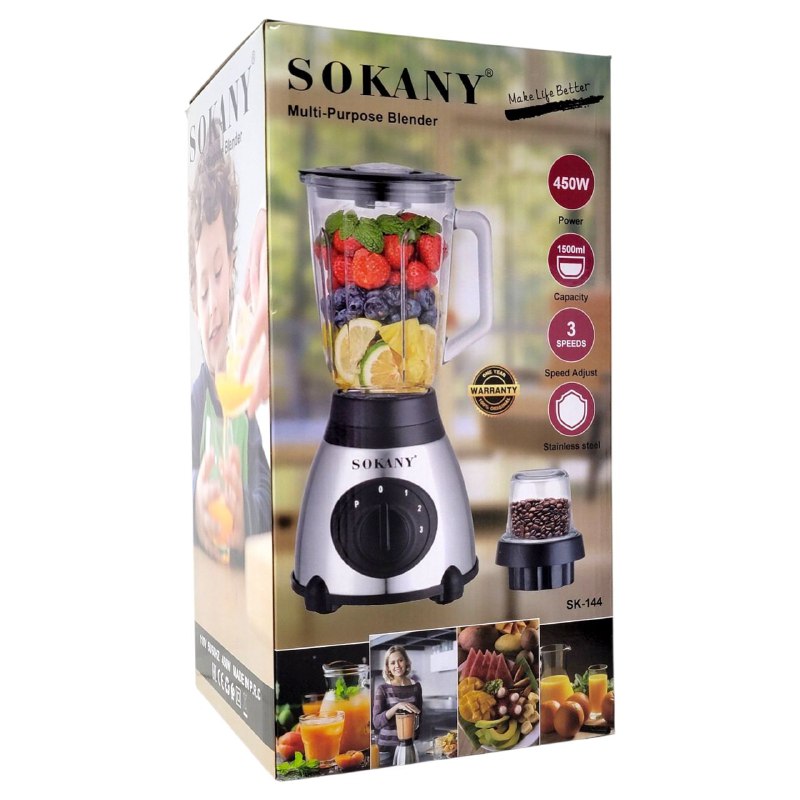 MAQUINA LICUADORA MULTIUSOS 450W, 3 VELOCIDADES SK-144 SOKANY 1500ML