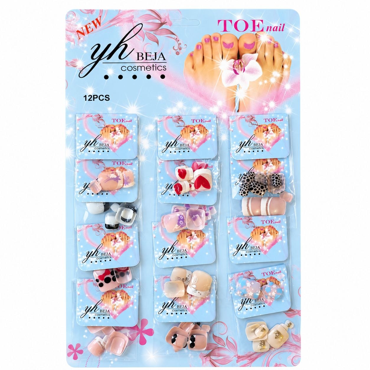 UÑAS POSTIZAS PARA PIES CON DISEÑOS YH BEJA COSMETICS