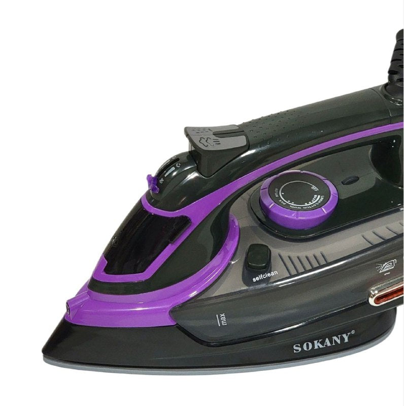 MAQUINA PLANCHA DE ROPA DE VAPOR, FUNCION SECO, VAPOR, AEROSOL, BOTON DE PULVERIZACION, SUELA DE CERAMICA, CONTROL DE TEMPERATURA, 2400W, TANQUE DE AGUA 380ML SOKANY SK-11016