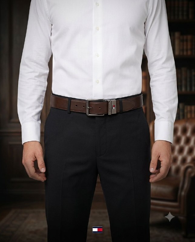 FAJA ORIGINAL TOMMY HILFIGER REVERSIBLE COLOR CAFE OSCURO Y NEGRO PARA CABALLERO TALLA XL 42-44