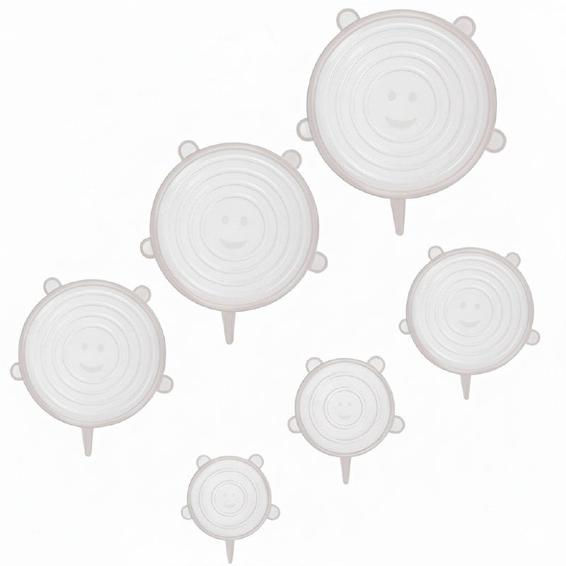 SET DE TAPADERAS DE SILICONA REUTILIZABLES AJUSTABLES PARA CONSERVACION DE ALIMENTOS 6PCS