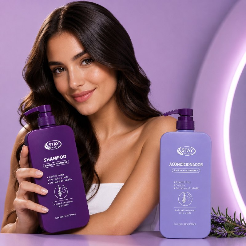 SET DE SHAMPOO Y ACONDICIONADOR DE BIOTINA Y EXTRACTO DE ACEITE DE ROMERO, ACELERA EL CRECIMIENTO DEL CABELLO ANTICAIDA NUTRICION Y BRILLO STAY BEAUTIFUL 1000MLX2