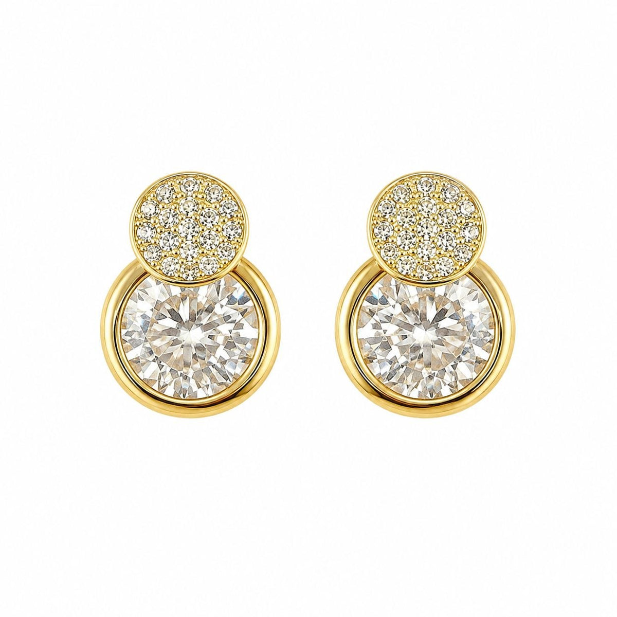 ARETES DE ENCHAPE PARA DAMA DOBLE CÍRCULO CON PAVÉ Y CIRCÓN GRANDE