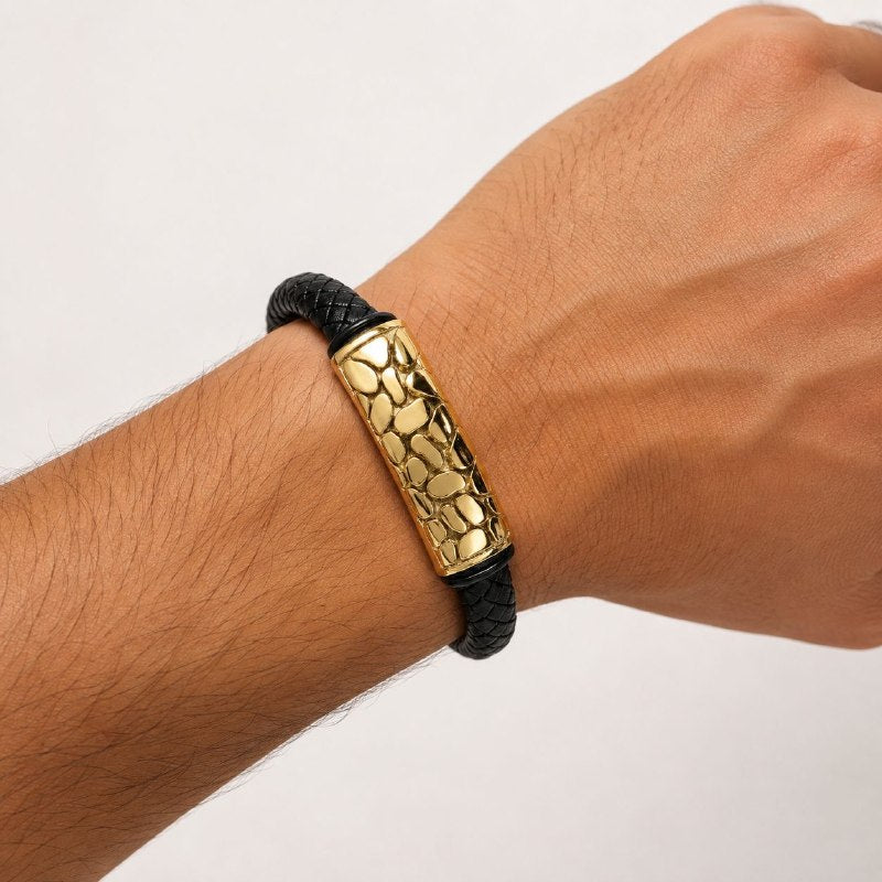 PULSERA DE ENCHAPE PARA CABALLERO CON DISEÑO CON TEXTURA 24CM