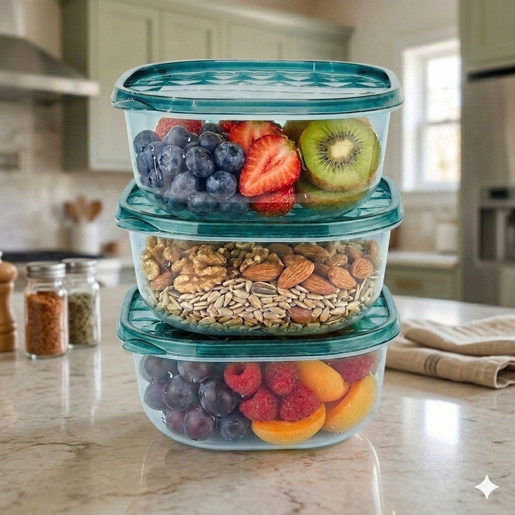 SET DE RECIPIENTES PANAS PARA ALIMENTOS DE PLASTICO 3PCS DUOAO 17X17X8CM