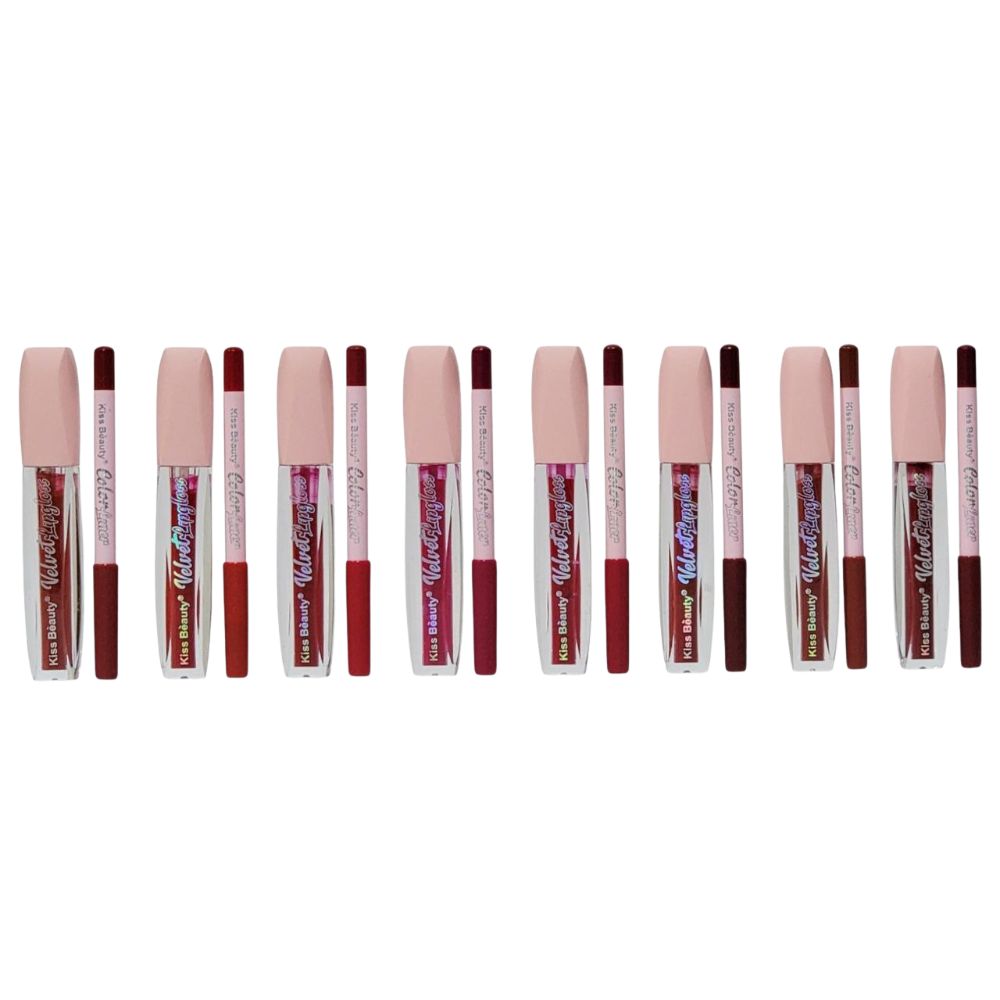 DELINEADOR LAPIZ DE LABIOS Y BRILLO KISS BEAUTY 8 TONOS 0.6G 4ML
