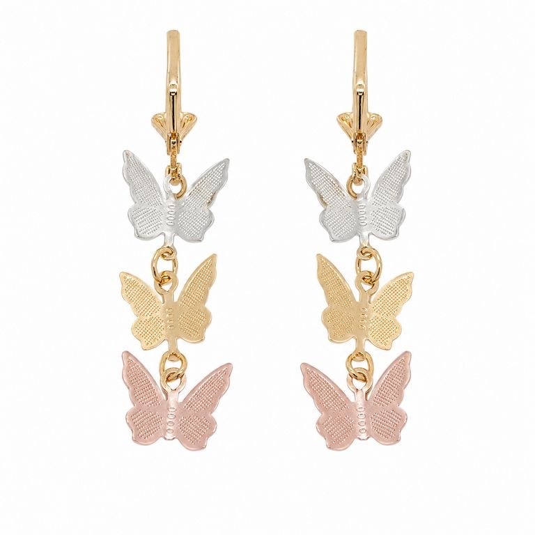 ARITOS DE ENCHAPE PARA DAMA CON DISEÑO DE MARIPOSAS 4CM