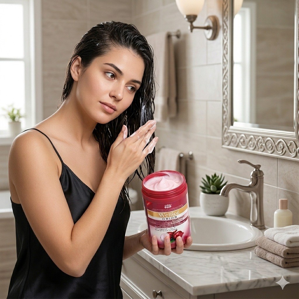 MASCARILLA PARA EL CABELLO ANTICAIDA INTENSIVA CON EXTRACTO DE CEBOLLA QUERATINA Y COLAGENO WELLICE 1000ML
