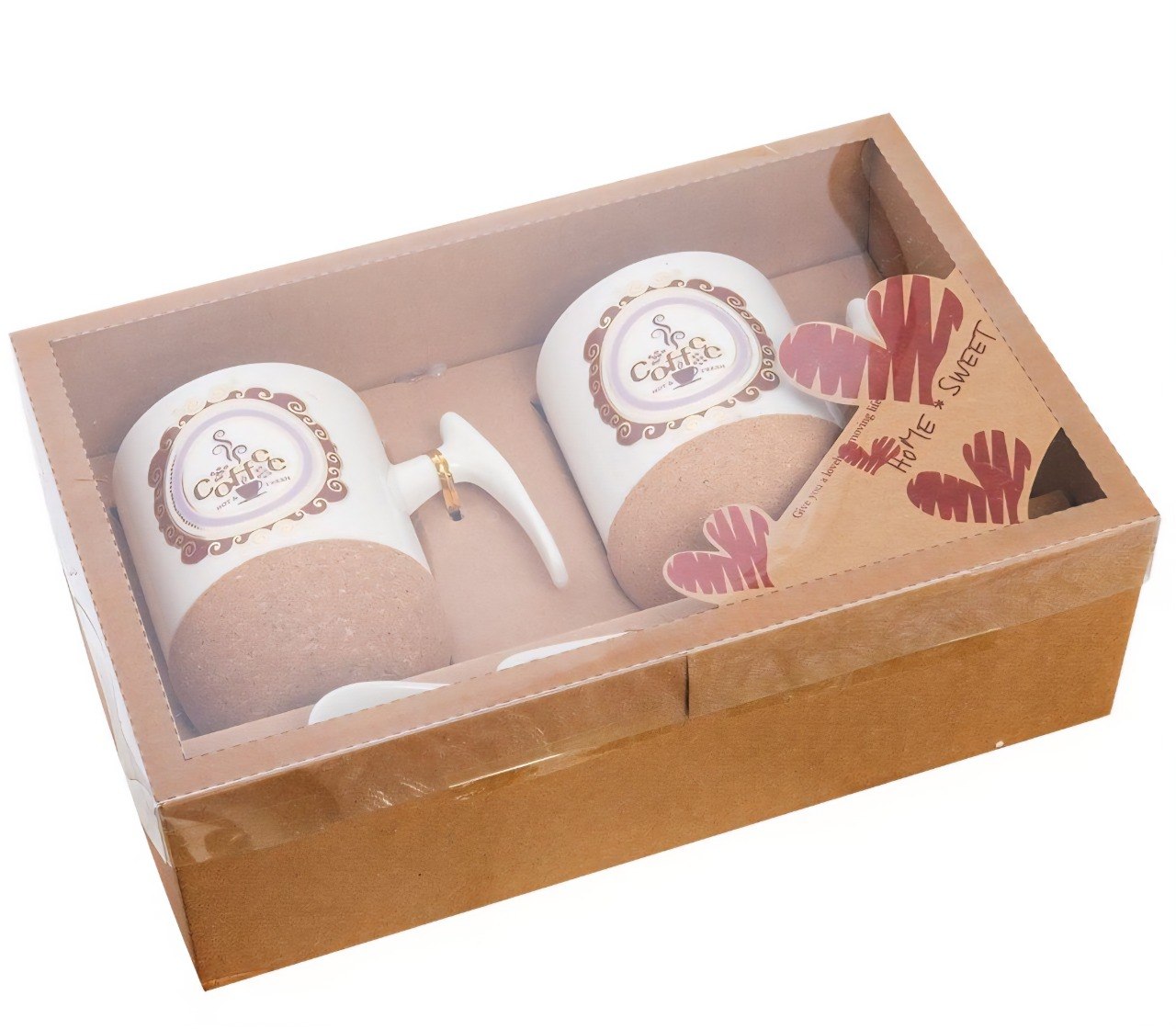 SET DE TAZAS CON BASE DE CORCHO Y CUCHARAS 4PCS HOME & SWEET