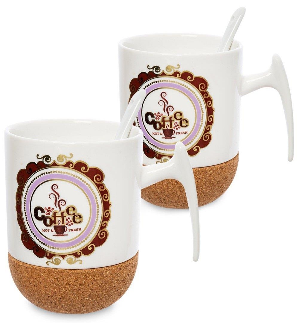SET DE TAZAS CON BASE DE CORCHO Y CUCHARAS 4PCS HOME & SWEET
