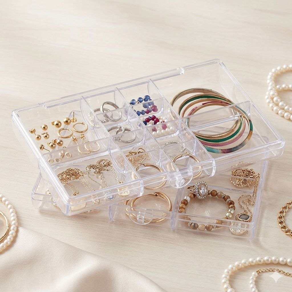 ORGANIZADOR DE JOYAS DE ACRILICO TRANSPARENTE 19X12CM