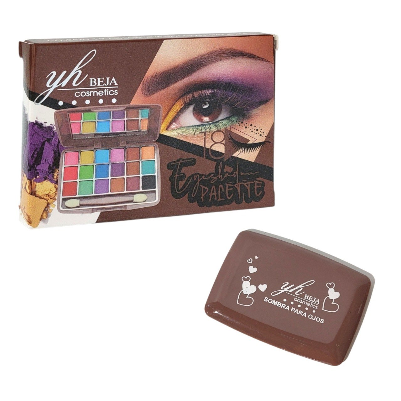 PALETA DE SOMBRAS DE OJOS CON EFECTO MATE 10 PALETAS DE 18 TONOS YH BEJA COSMETICS  6X10X14CM
