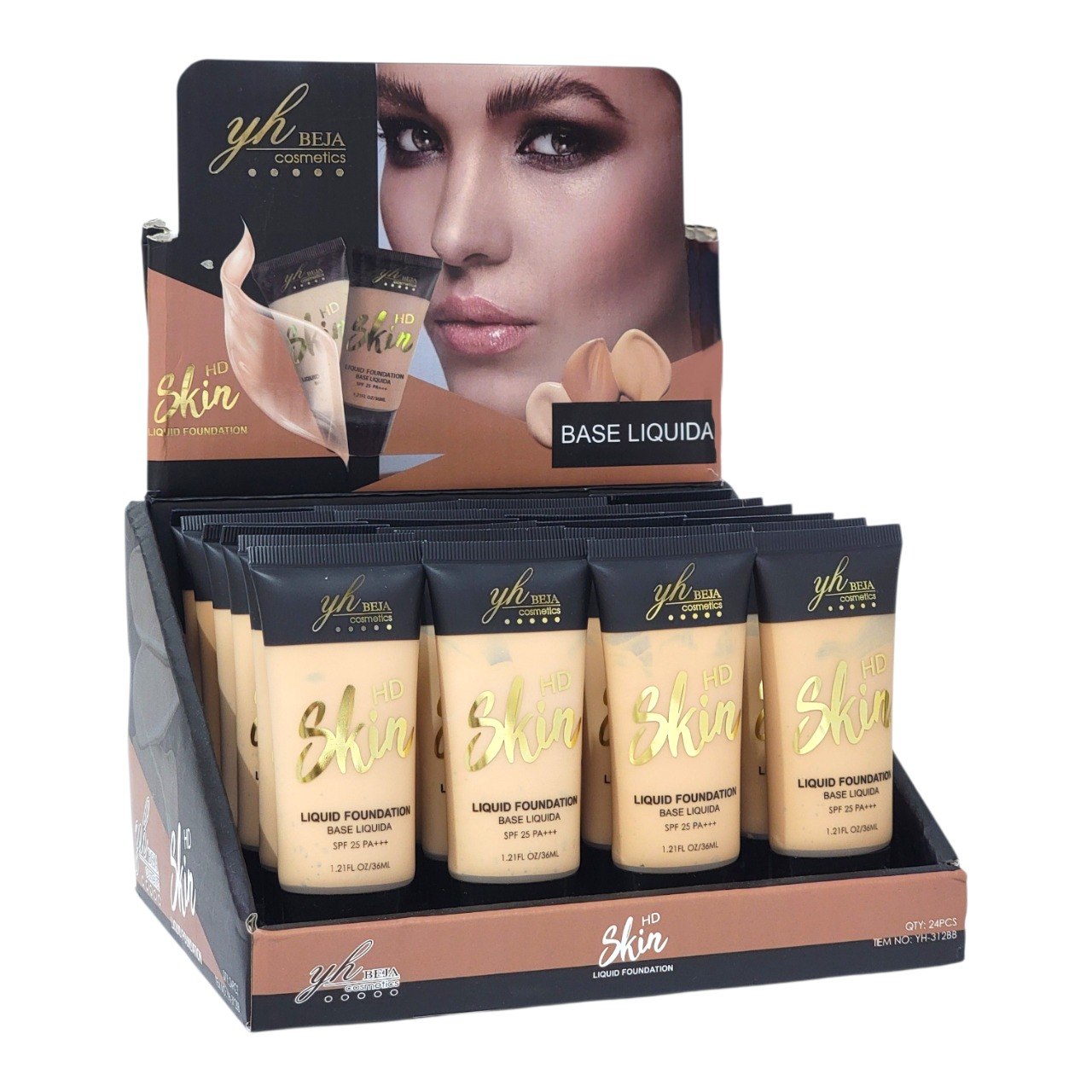 BASE DE MAQUILLAJE LIQUIDA EFECTO HD 4 TONOS YH BEJA COSMETICS 36ML