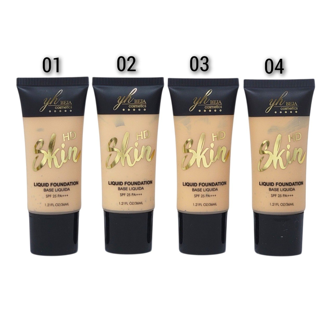 BASE DE MAQUILLAJE LIQUIDA EFECTO HD 4 TONOS YH BEJA COSMETICS 36ML