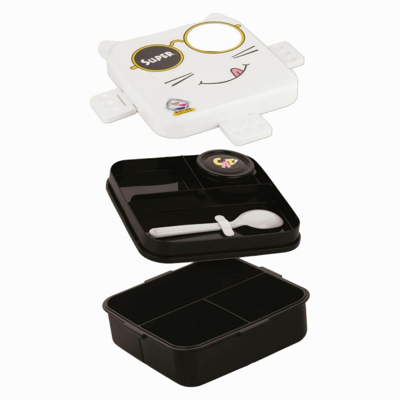 RECIPIENTE PANA PARA ALIMENTOS INFANTIL DE 4 DIVISIONES Y RECIPIENTE PARA SALSAS SUPER CAT 18X20X8CM