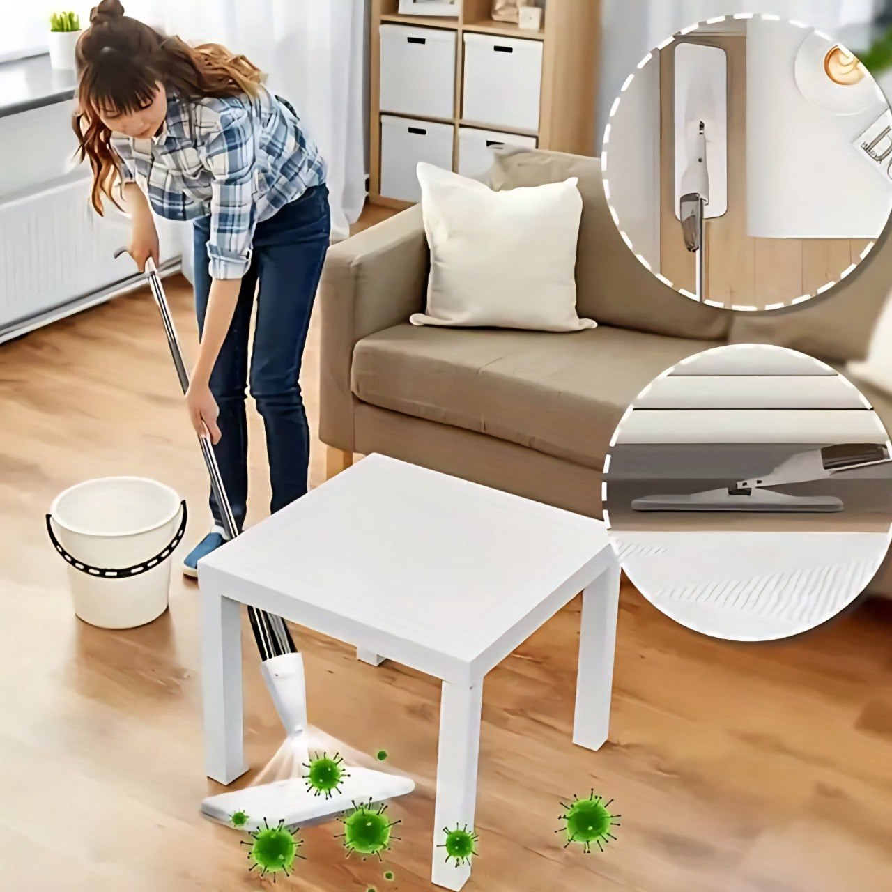 TRAPEADOR CON ROCIADOR INTEGRADO DE ESTRUCTURA METALIZA Y BASE DE MICROFIBRA AURORA 96CM