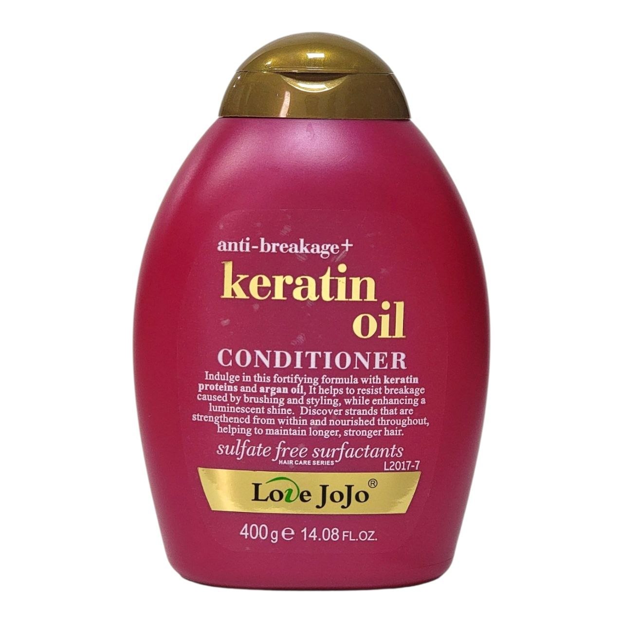 ACONDICIONADOR FORTALECEDOR ANTIQUIEBRES CON EXTRACTO DE QUERATINA Y ACEITES DE ARGAN Y AVELLANA LOVE JOJO 400G