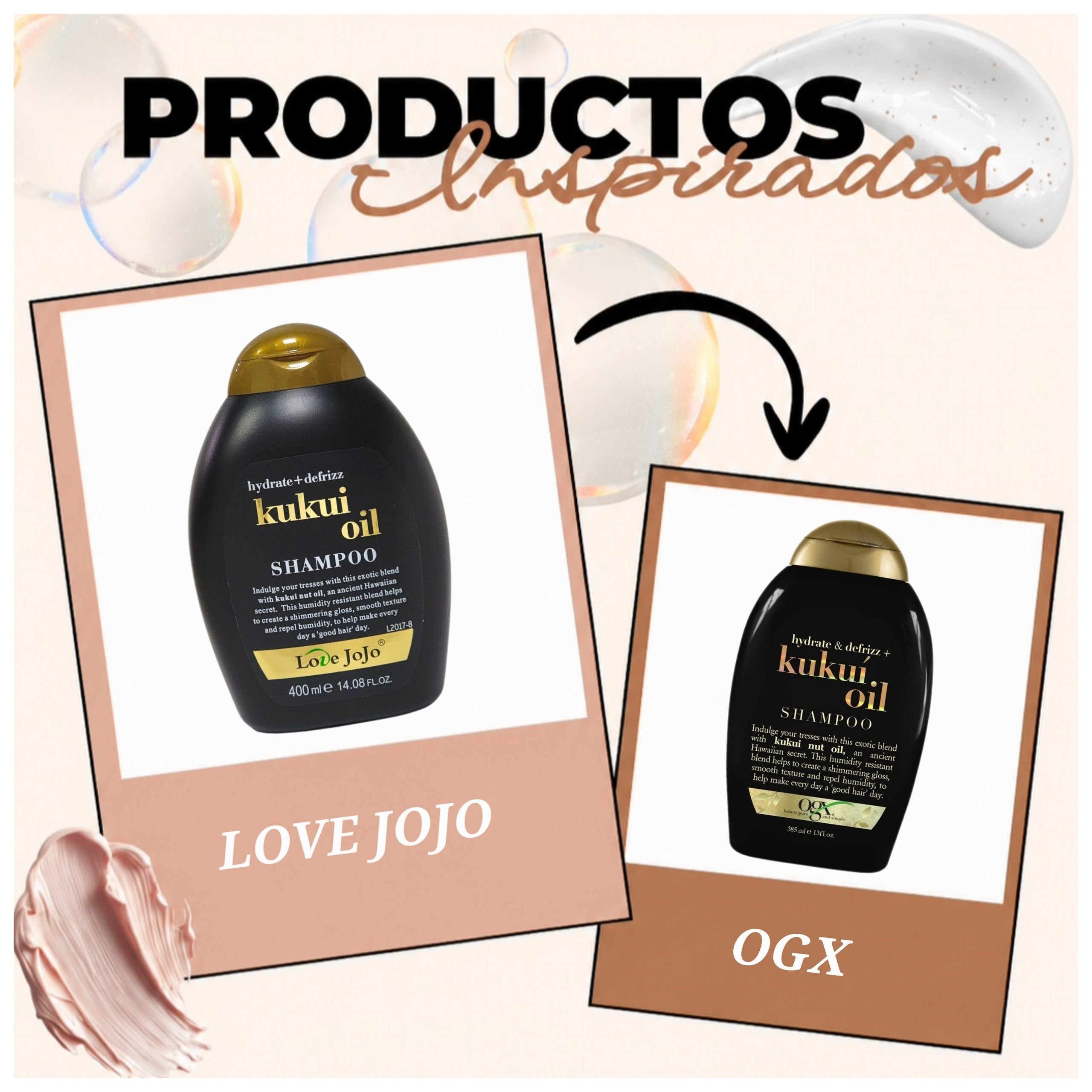 SHAMPOO HIDRATANTE Y ANTIFRIZZ CON ACEITE DE NUEZ DE KUKUI Y DE ARGAN LOVE JOJO 400ML