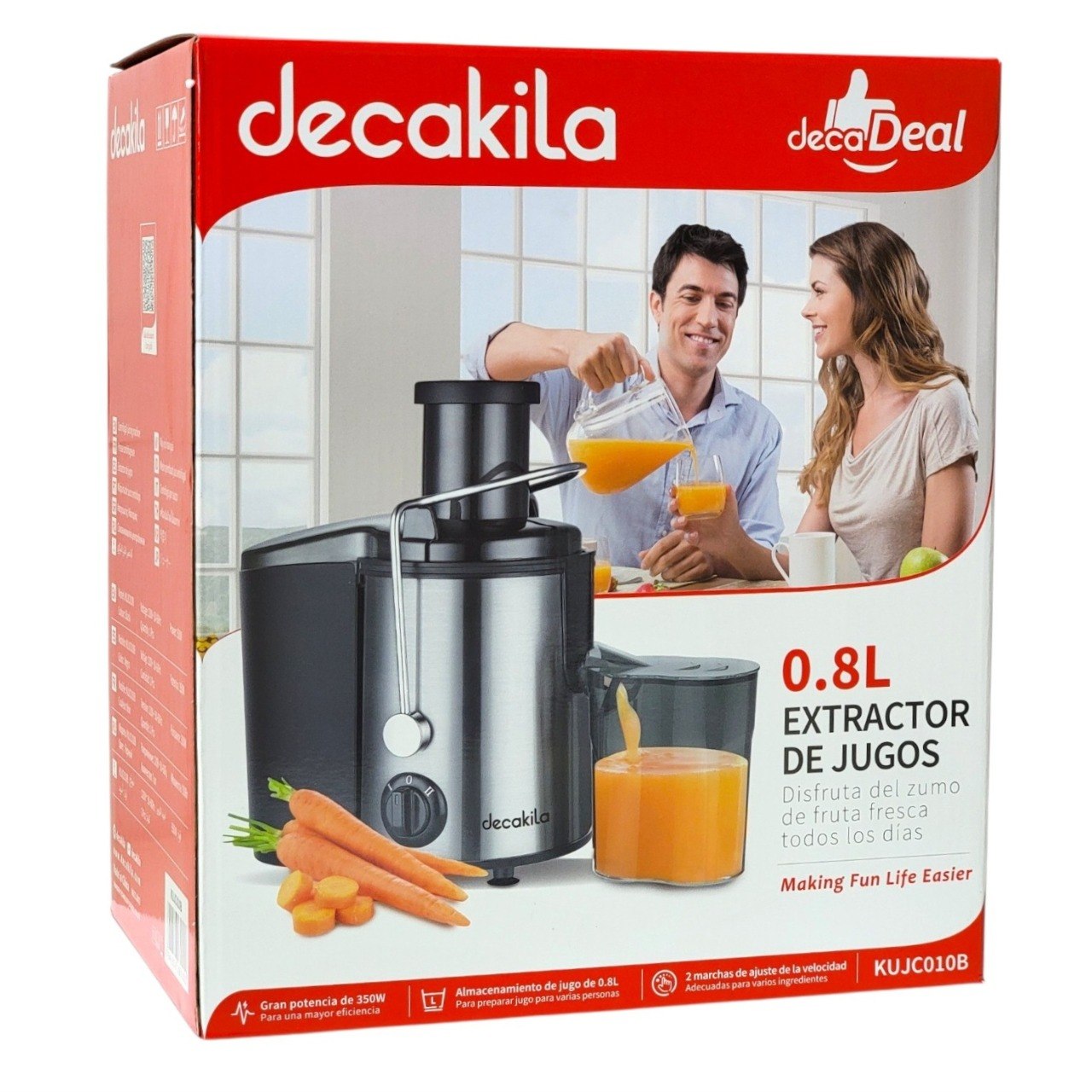 EXTRACTOR DE JUGO DE ACERO INOXIDABLE POTENCIA 350W DECAKILA 0.8L