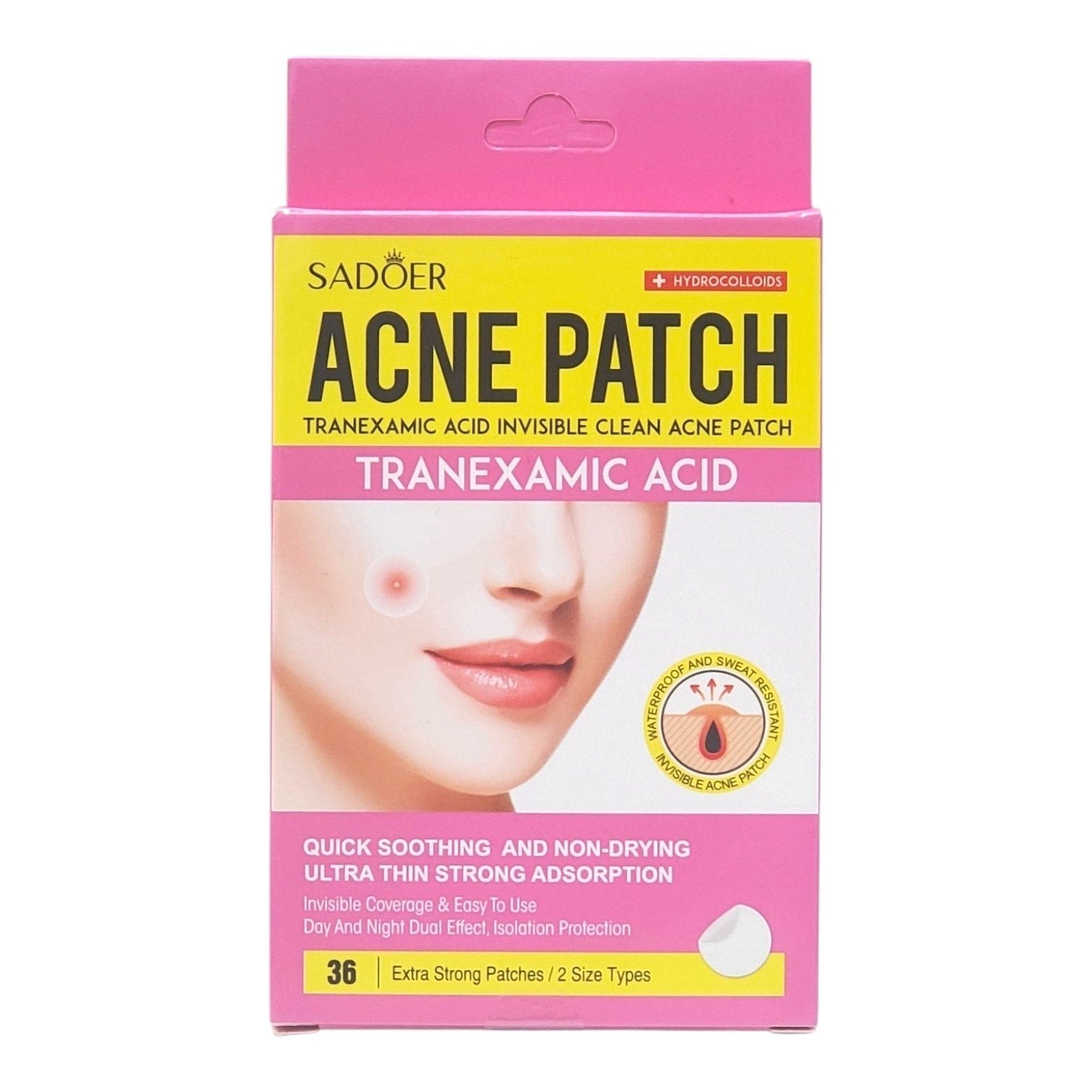 PARCHES HIDROCOLOIDES PARA ACNE INVISIBLES CON ACIDO TRANEXAMICO 36UND SADOER