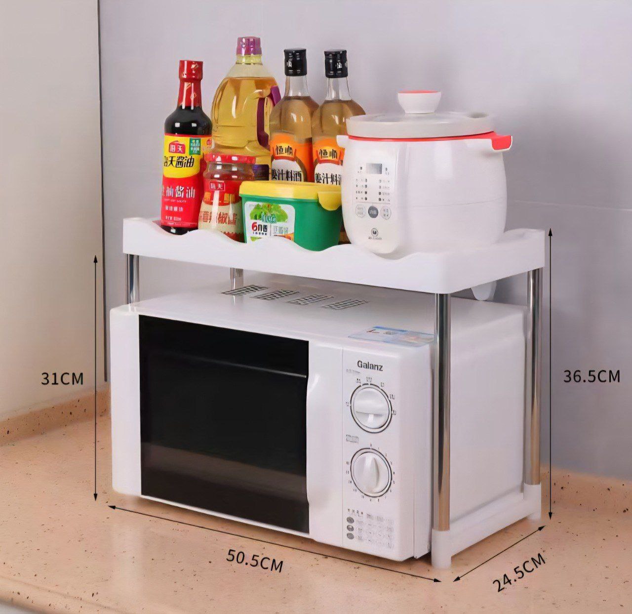 ESTANTE ORGANIZADOR DE COCINA DE 1 NIVEL MULTIFUNCIONAL DE PLASTICO Y SOPORTE DE METAL 31X50.5X24.5X36.5CM