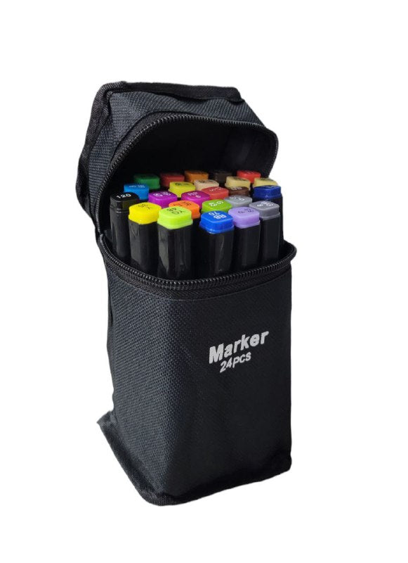 JUEGO DE MARCADORES PROFESIONALES DE DOBLE PUNTA A BASE DE ALCOHOL CON ESTUCHE 24UND TOUCH AIBAO