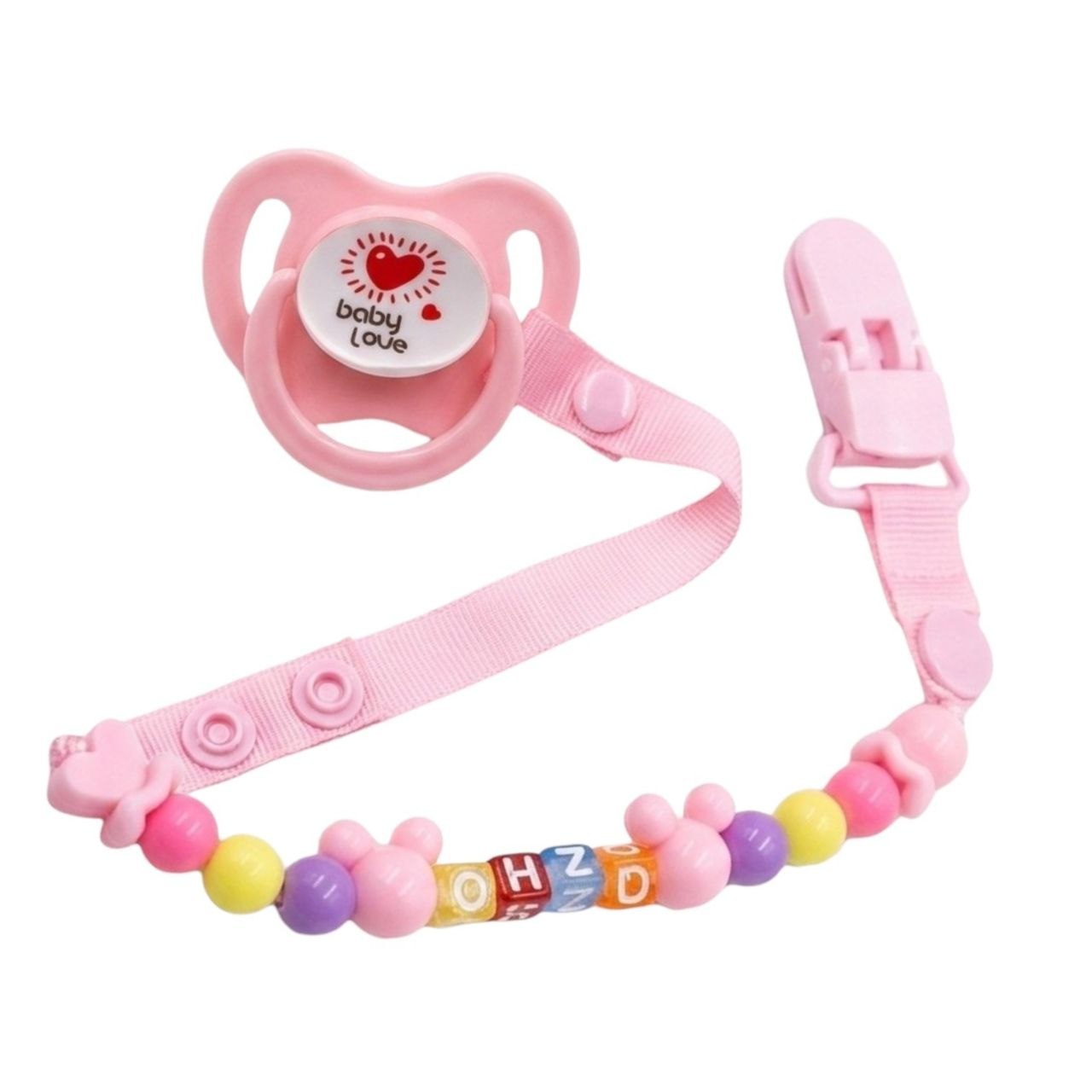 SET DE CHUPETE Y SUJETADOR CON CADENA DE CUENTAS ANTICAIDAS PARA BEBES GENIAL