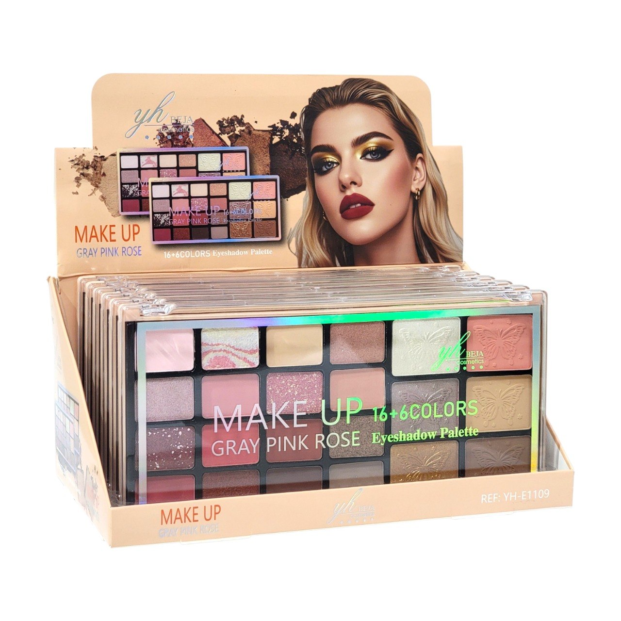 PALETA DE SOMBRAS DE OJOS 22 TONOS GRAY PINK ROSE YH BEJA COSMETICS 48G