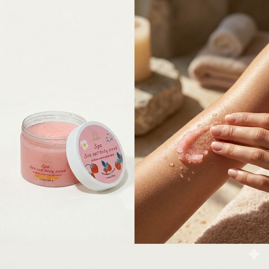 EXFOLIANTE CORPORAL DE SAL MARINA CON ESENCIA DE FRESA QEBELA 500G