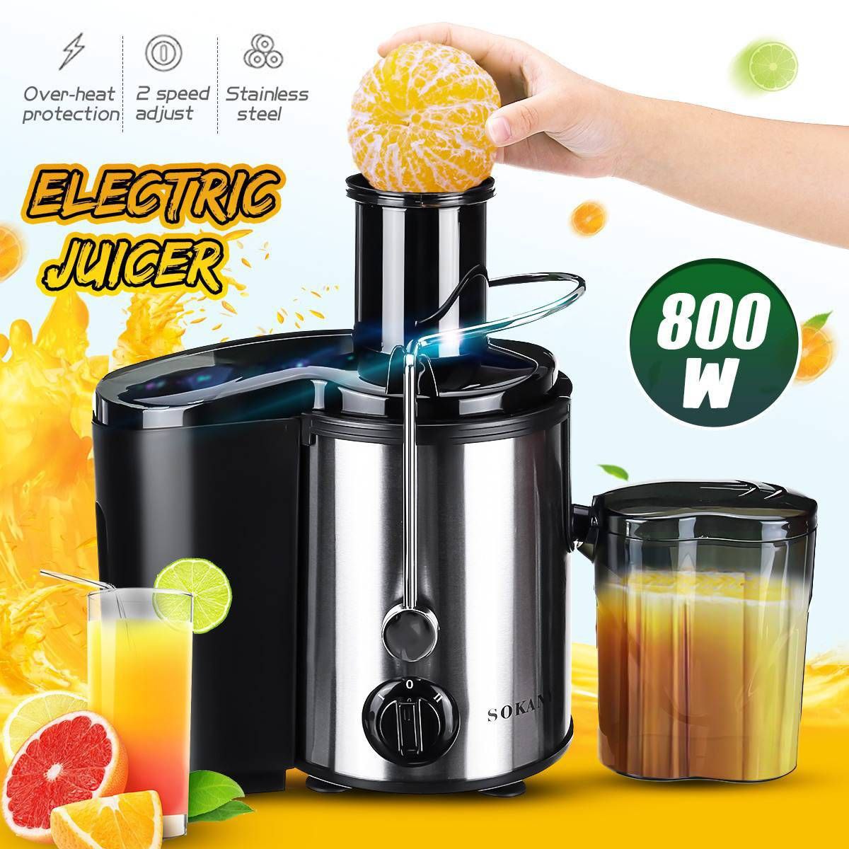 EXTRACTOR DE JUGO DE ACERO INOXIDABLE SK-4000 SOKANY