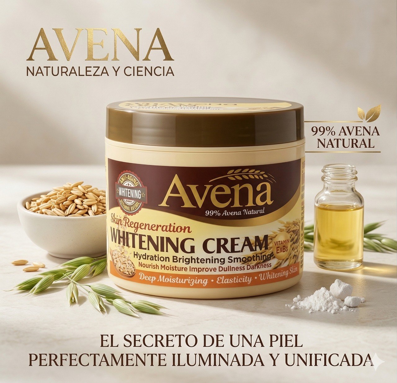 CREMA FACIAL REPARADORA Y BLANQUEADORA CON EXTRACTO DE AVENA NATURAL Y VITAMINAS E Y B3FRUIT OF THE WOKALI 115G