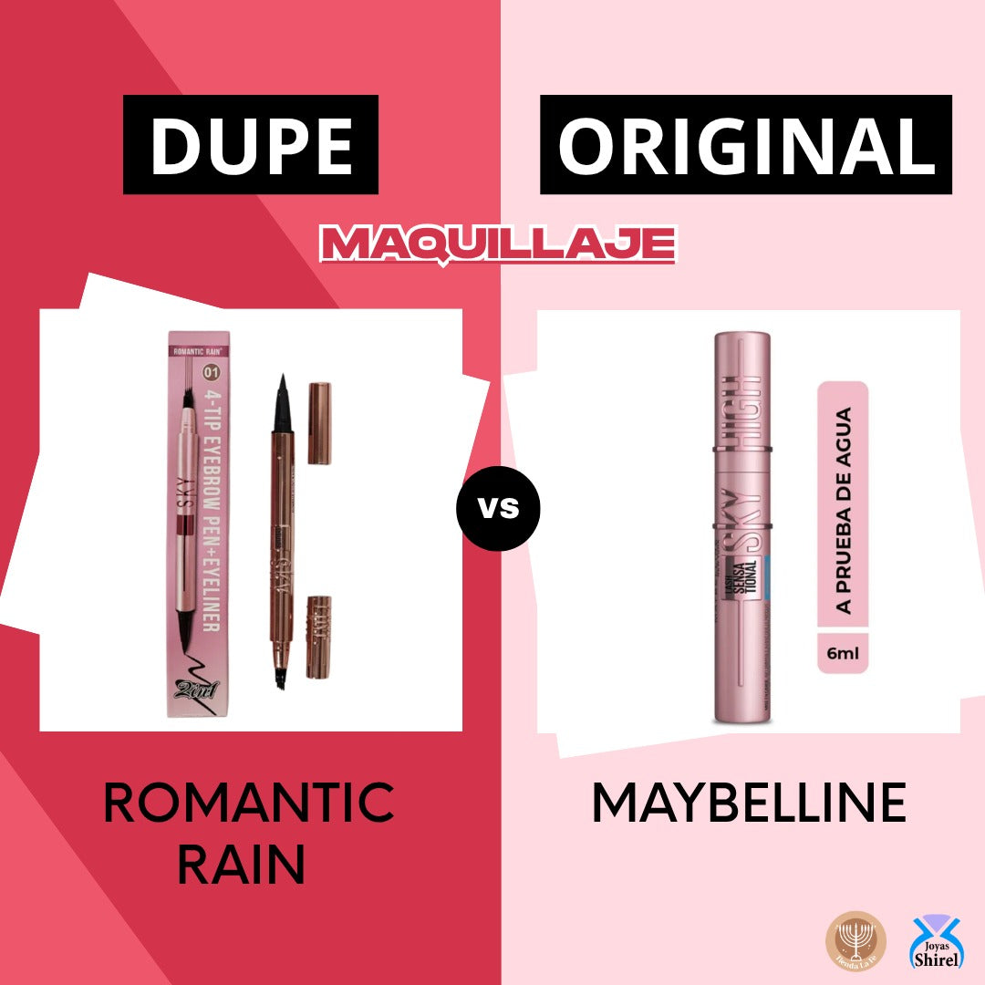 LAPIZ PARA CEJAS DE 4 PUNTAS Y DELINEADOR DE OJOS IMPERMEABLE ROMANTIC RAIN (DUPE DE MAYBELLINE)