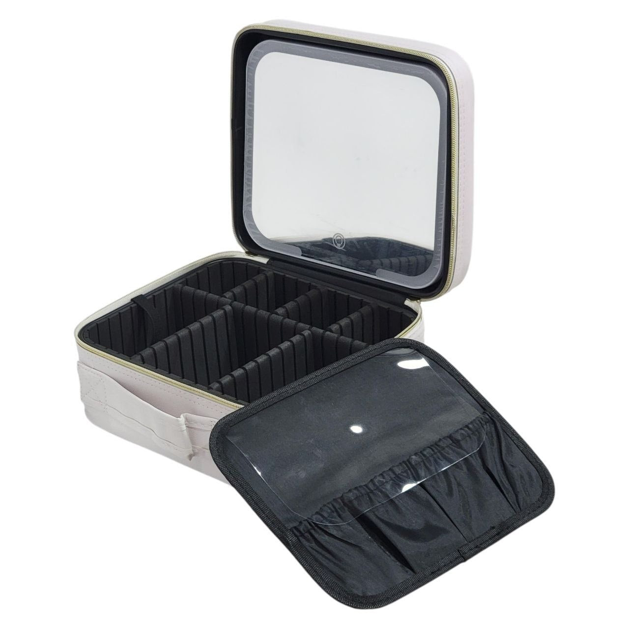 ESTUCHE ORGANIZADOR DE MAQUILLAJE CON ESPEJO LED 3 MODOS DE ILUMINACION
