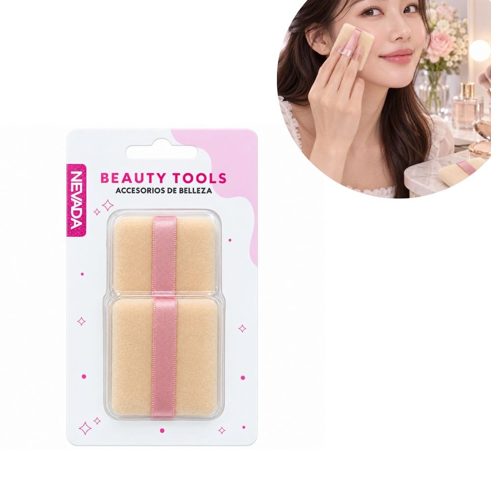 ESPONJAS BORLAS PARA MAQUILLAJE CON CINTA NEVADA 2 UNID