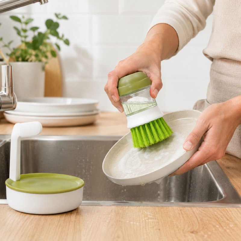 CEPILLO DISPENSADOR PARA LAVAR PLATOS CON BASE ORGANIZADORA 9.2X12.2CM