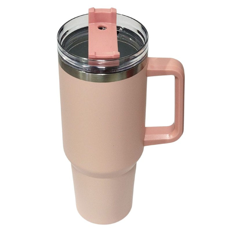 VASO TERMICO DE ACERO INOXIDABLE DOBLE PARED AL VACIO, 4 COLORES CON ASA Y PAJILLA 40OZ