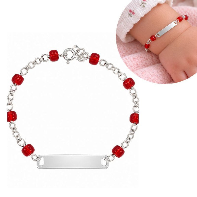 PULSERA DE PLATA 9.25 PARA NIÑOS CON PIEDRAS ROJAS 15CM Y 2.9G (Copia)