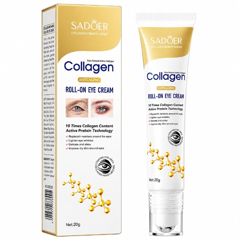 CREMA REJUVENECEDORA PARA CONTORNO DE OJOS CON APLICADOR MECÁNICO DE TRIPLE ESFERA SADOER COLLAGEN EYE CREAM ROLL-ON 20 G