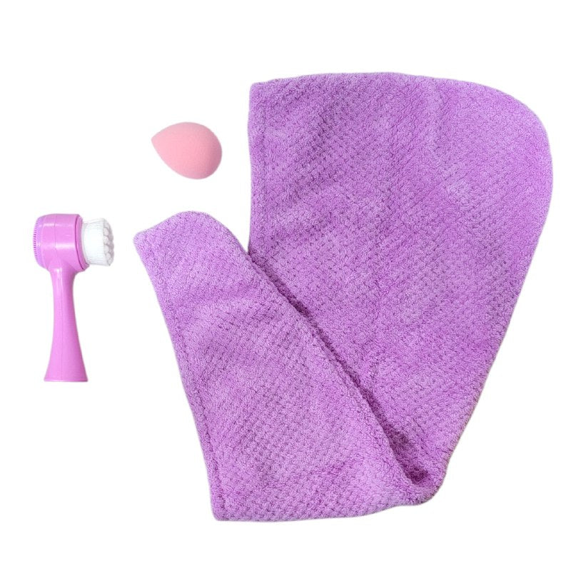 KIT DE CUIDADO PERSONAL, ESPONJA MAQUILLAJE, TOALLA PELO Y CEPILLO FACIAL SWEET BEAUTY