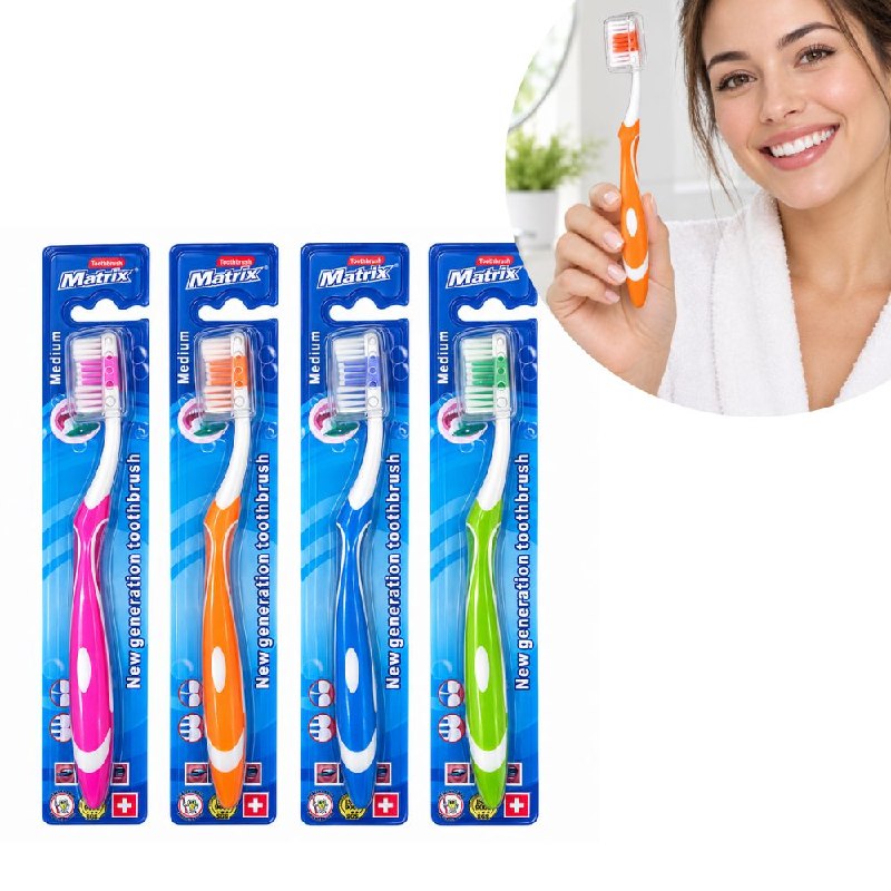 CEPILLO DE DIENTES DE LIMPIEZA PROFUNDA CON LIMPIADOR DE LENGUA Y CERDAS DE NYLON MATRIX 19CM