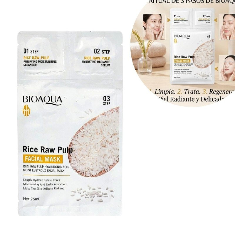 MASCARILLA FACIAL PURIFICANTE E HIDRATANTE DE PULPA DE ARROZ CON ACIDO HIALURONICO BIOAQUA 25ML