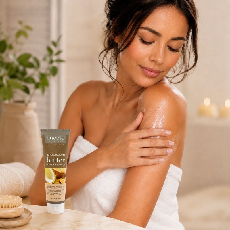 CREMA CORPORAL HIDRATANTE Y ACONDICIONADORA ESTILO SPA CON AROMA COCO Y JENGIBRE BLANCO CUCCIO 113G