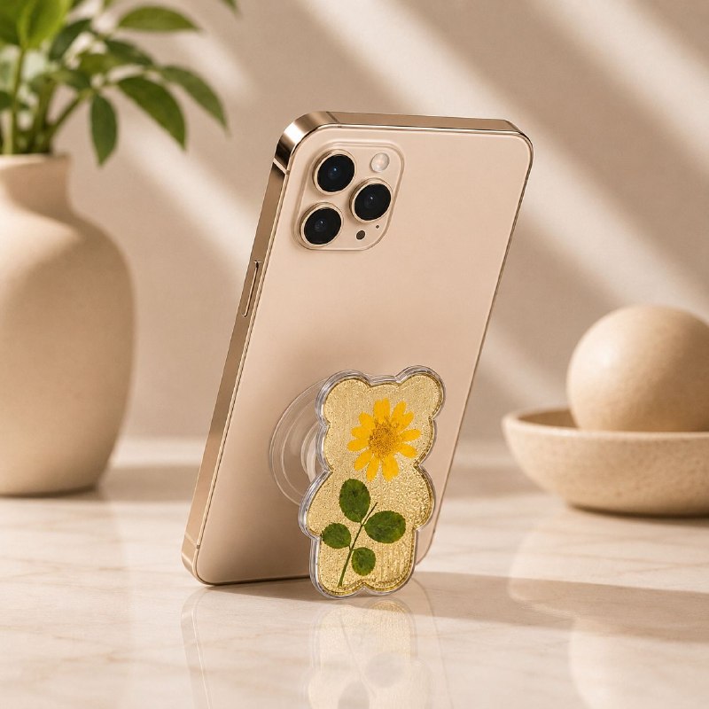 SOPORTE PARA CELULAR DE OSO CON UN GIRASOL 7.2X5CM