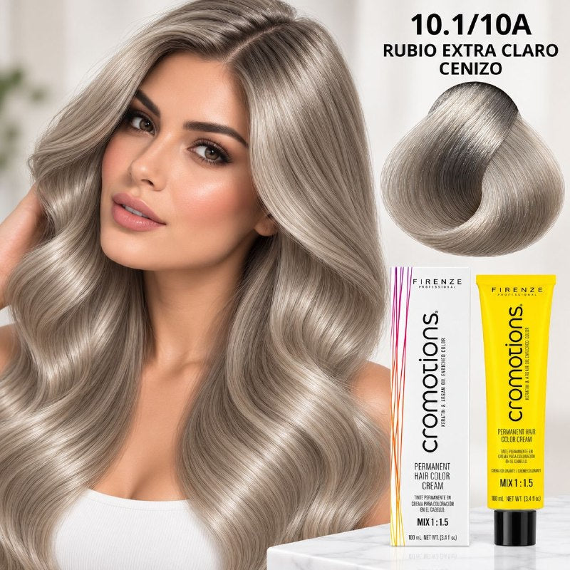 TINTE PERMANENTE PARA EL CABELLO EN CREMA RUBIO EXTRA CLARO CENIZO 10.1/ 10A FIRENZE 100ML